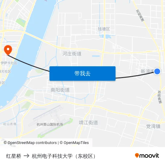 红星桥 to 杭州电子科技大学（东校区） map