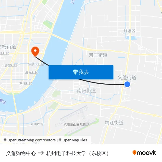 义蓬购物中心 to 杭州电子科技大学（东校区） map