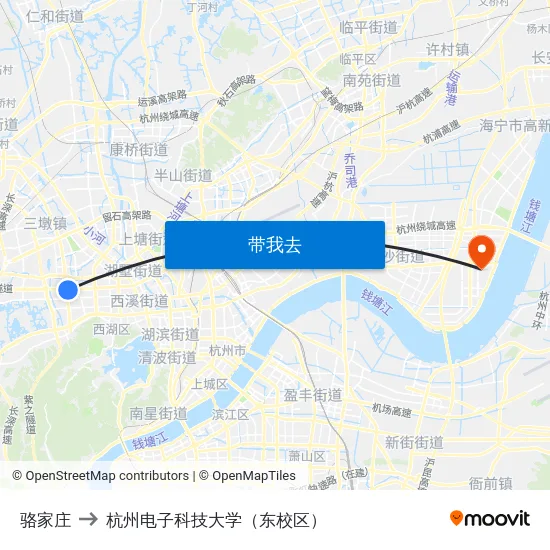 骆家庄 to 杭州电子科技大学（东校区） map