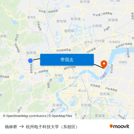 杨林桥 to 杭州电子科技大学（东校区） map