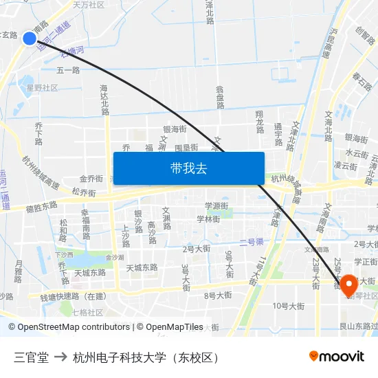 三官堂 to 杭州电子科技大学（东校区） map