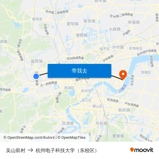 吴山前村 to 杭州电子科技大学（东校区） map