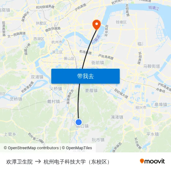 欢潭卫生院 to 杭州电子科技大学（东校区） map