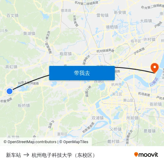 新车站 to 杭州电子科技大学（东校区） map