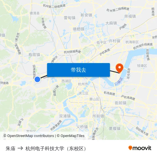 朱庙 to 杭州电子科技大学（东校区） map