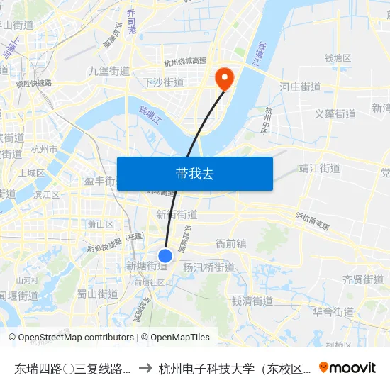 东瑞四路〇三复线路口 to 杭州电子科技大学（东校区） map