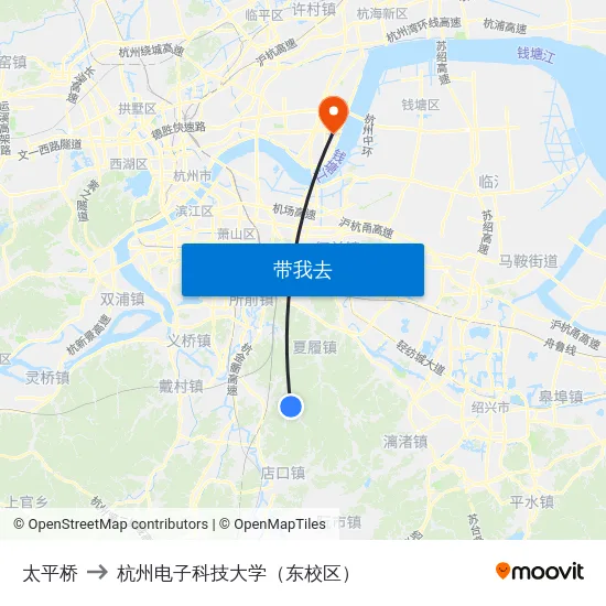 太平桥 to 杭州电子科技大学（东校区） map