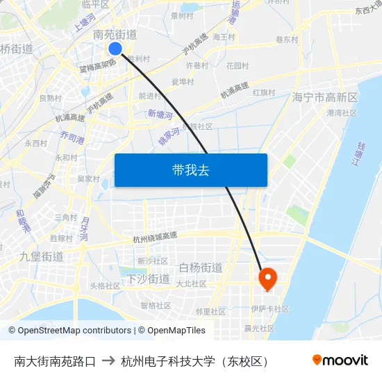 南大街南苑路口 to 杭州电子科技大学（东校区） map