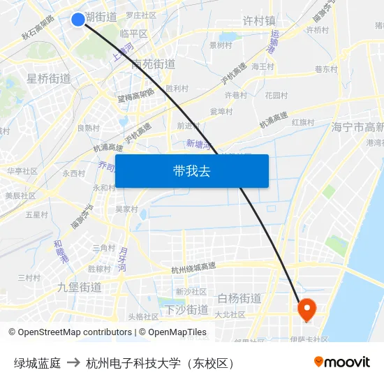 绿城蓝庭 to 杭州电子科技大学（东校区） map