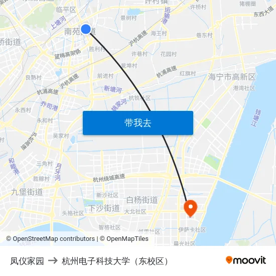 凤仪家园 to 杭州电子科技大学（东校区） map