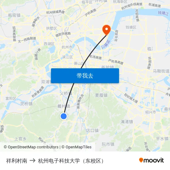 祥利村南 to 杭州电子科技大学（东校区） map