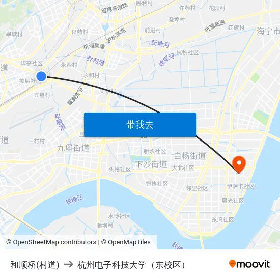 和顺桥(村道) to 杭州电子科技大学（东校区） map