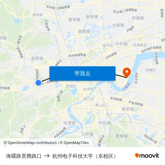 海曙路景腾路口 to 杭州电子科技大学（东校区） map