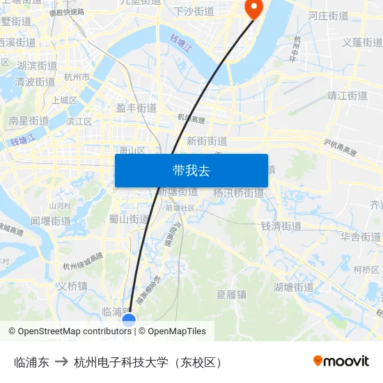 临浦东 to 杭州电子科技大学（东校区） map