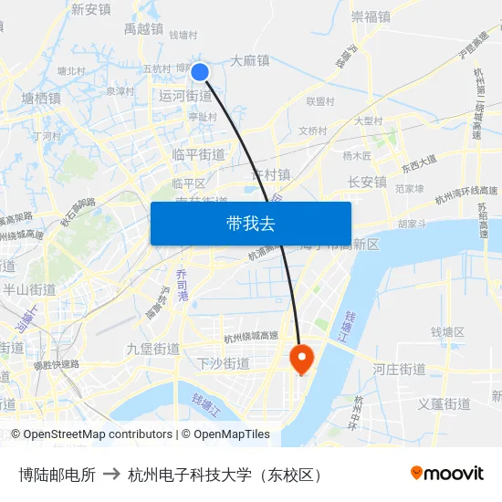 博陆邮电所 to 杭州电子科技大学（东校区） map