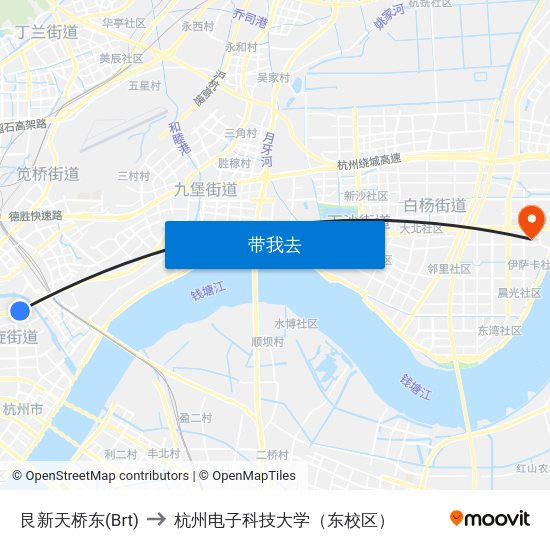 艮新天桥东(Brt) to 杭州电子科技大学（东校区） map