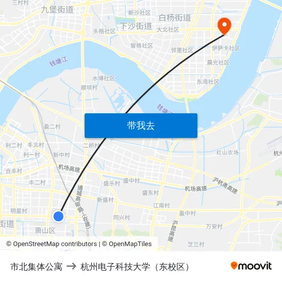 市北集体公寓 to 杭州电子科技大学（东校区） map