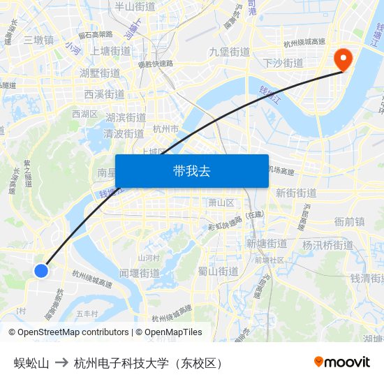 蜈蚣山 to 杭州电子科技大学（东校区） map