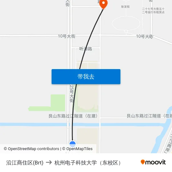 沿江商住区(Brt) to 杭州电子科技大学（东校区） map