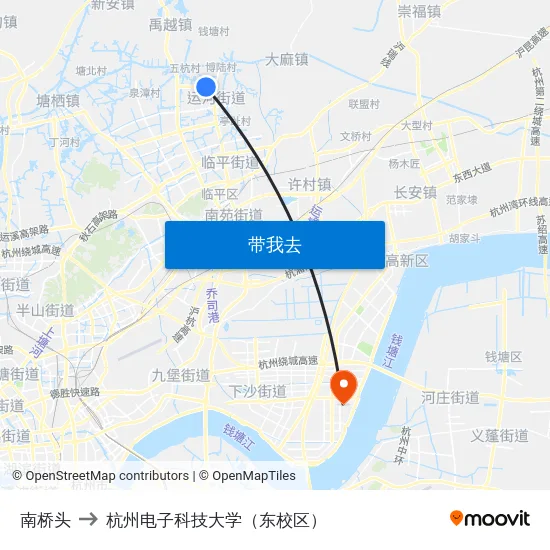 南桥头 to 杭州电子科技大学（东校区） map