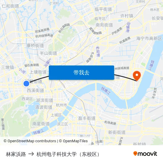 林家浜路 to 杭州电子科技大学（东校区） map