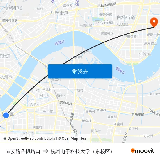 泰安路丹枫路口 to 杭州电子科技大学（东校区） map