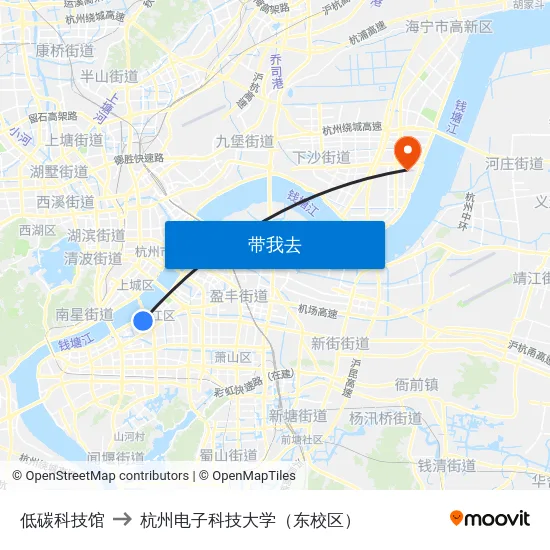 低碳科技馆 to 杭州电子科技大学（东校区） map