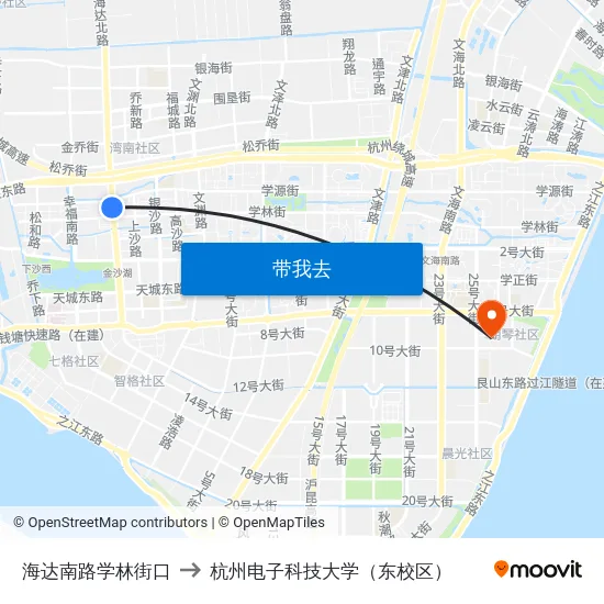 海达南路学林街口 to 杭州电子科技大学（东校区） map