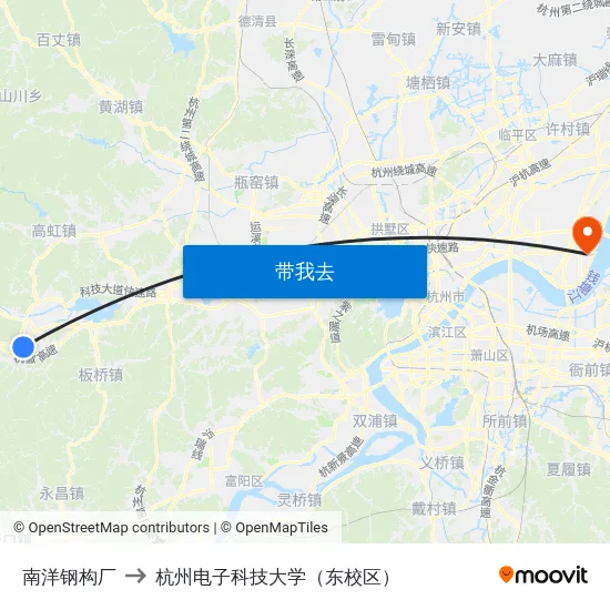 南洋钢构厂 to 杭州电子科技大学（东校区） map