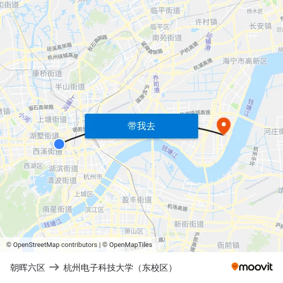 朝晖六区 to 杭州电子科技大学（东校区） map