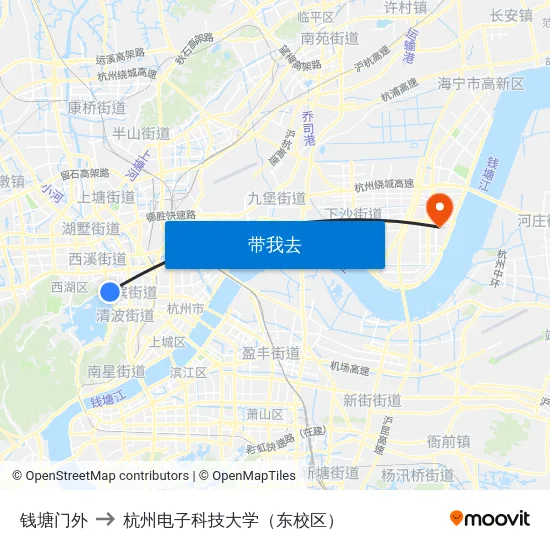钱塘门外 to 杭州电子科技大学（东校区） map
