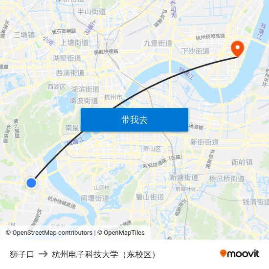 狮子口 to 杭州电子科技大学（东校区） map