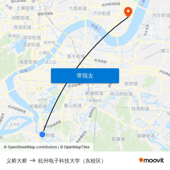 义桥大桥 to 杭州电子科技大学（东校区） map