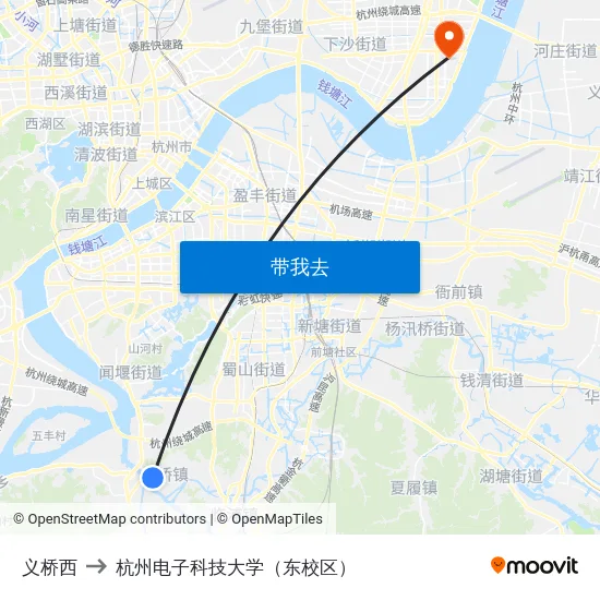 义桥西 to 杭州电子科技大学（东校区） map