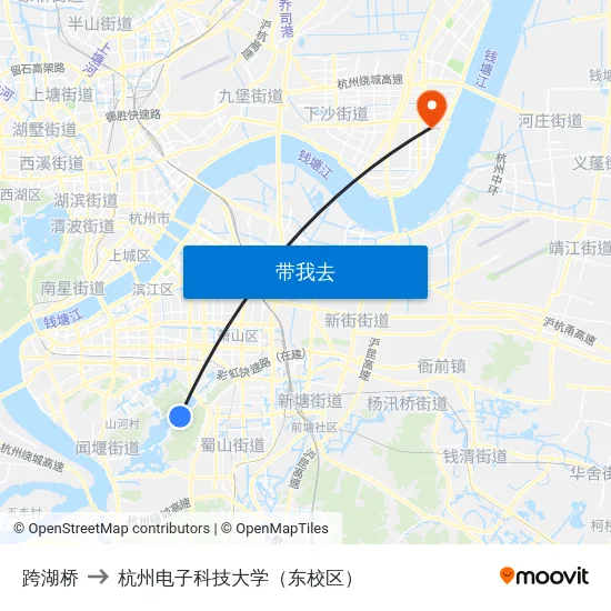 跨湖桥 to 杭州电子科技大学（东校区） map