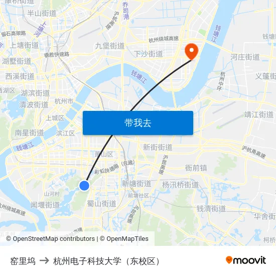 窑里坞 to 杭州电子科技大学（东校区） map