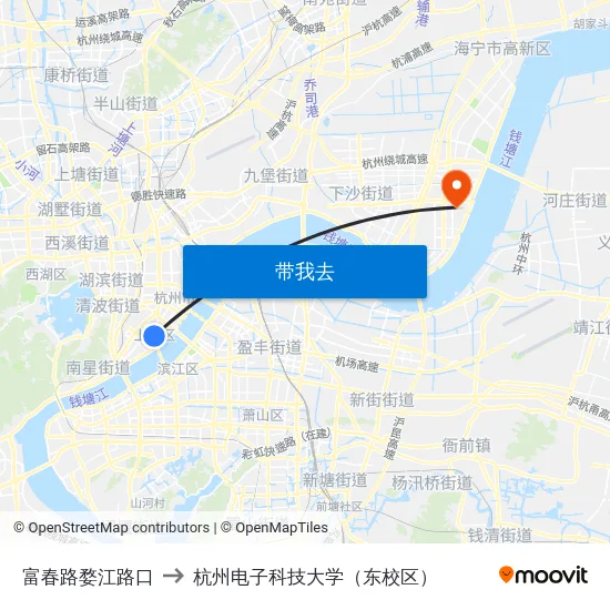 富春路婺江路口 to 杭州电子科技大学（东校区） map