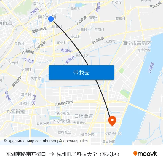 东湖南路南苑街口 to 杭州电子科技大学（东校区） map