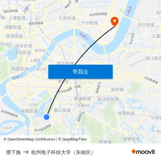 塘下施 to 杭州电子科技大学（东校区） map