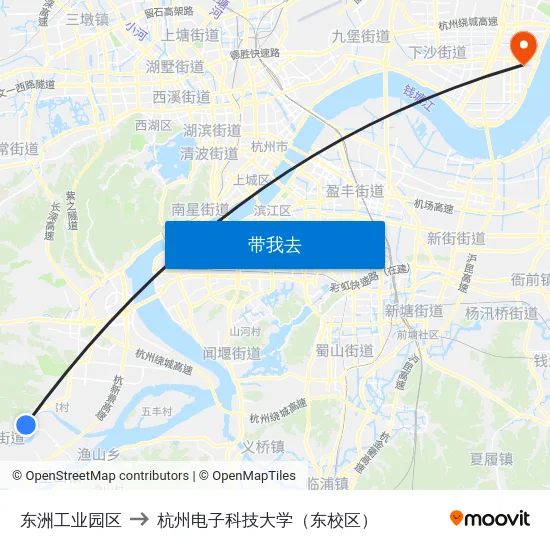 东洲工业园区 to 杭州电子科技大学（东校区） map