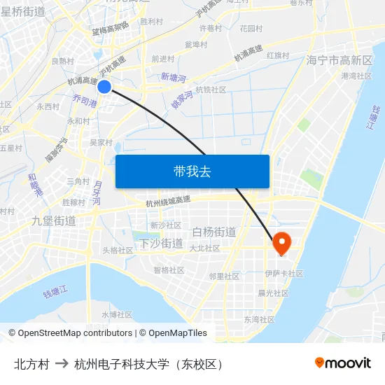 北方村 to 杭州电子科技大学（东校区） map