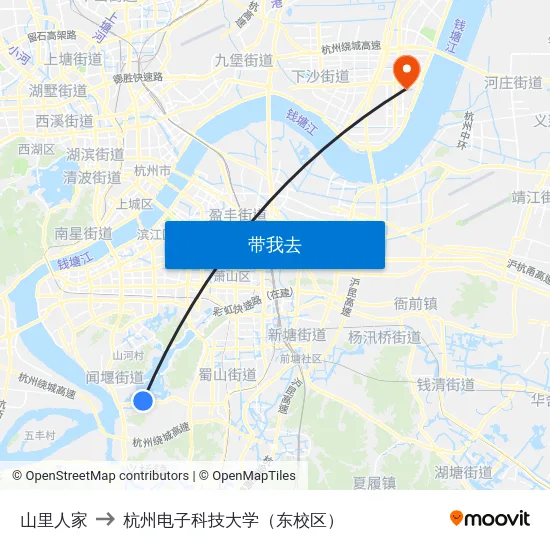 山里人家 to 杭州电子科技大学（东校区） map
