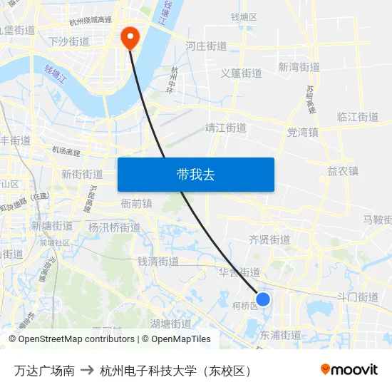 万达广场南 to 杭州电子科技大学（东校区） map
