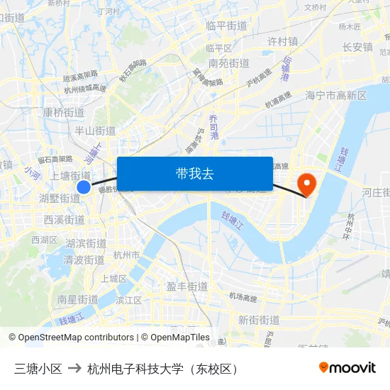 三塘小区 to 杭州电子科技大学（东校区） map