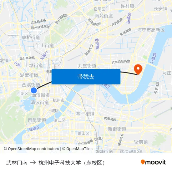 武林门南 to 杭州电子科技大学（东校区） map