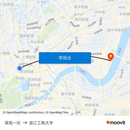 翠苑一区 to 浙江工商大学 map