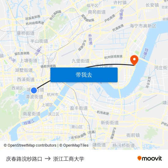 庆春路浣纱路口 to 浙江工商大学 map