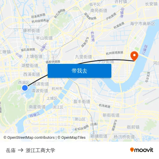 岳庙 to 浙江工商大学 map