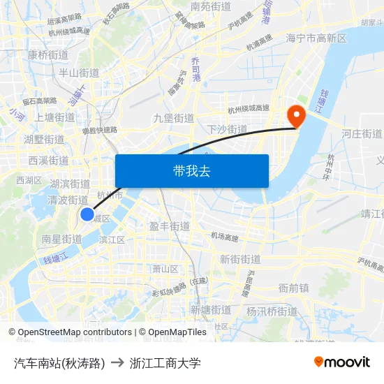 汽车南站(秋涛路) to 浙江工商大学 map