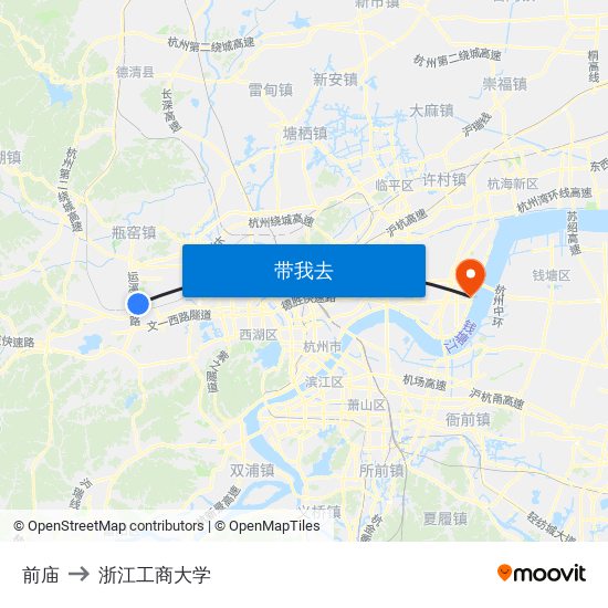 前庙 to 浙江工商大学 map
